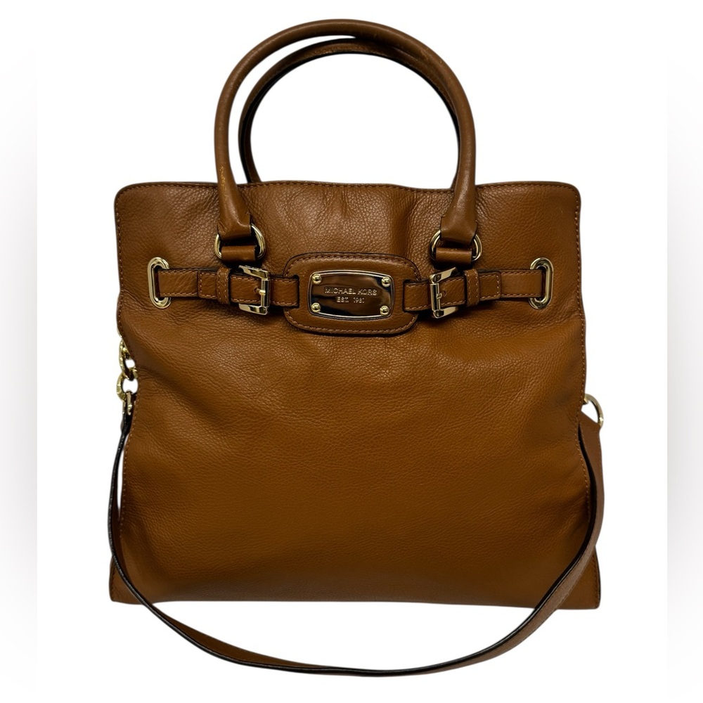 Michael Kors Hamilton Camel Brown Leather Satchel Tote Shoulder Bag 14 x 13 x 6